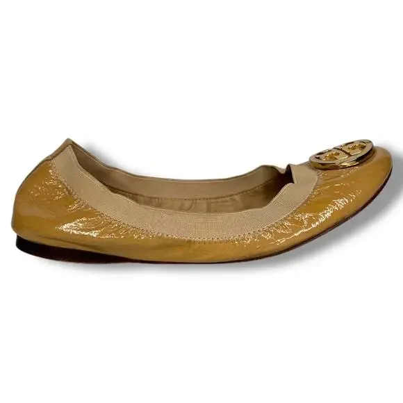 Tory Burch Tan Caroline Nude Ballet Leather Flats 8 - Picture 2 of 9